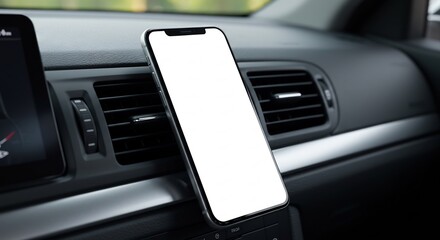 Obraz premium Blank Smartphone Screen Mounts Securely in Car. AI Generated