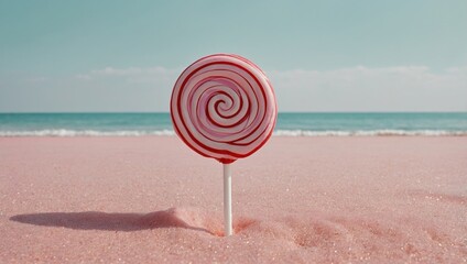 lollypop on pastel pink beach background