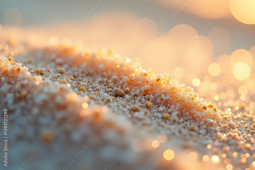 Poster macro view of delicate sand grains illuminated by golden light, a close-up exploration of textural c