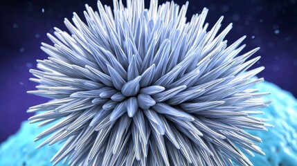 Fototapeta premium Microscopic View of Spiky Light Blue Virus Particle on Dark Background