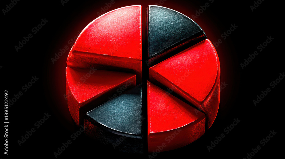 Poster Abstract Red and Black Segmented Circle on Dark Background