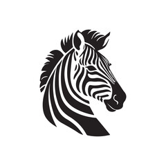 Black and white zebra head vector illustration with striped details, isolated on a white background, showcasing a wildlife safari animal design