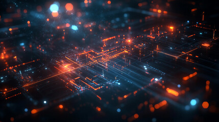 Fototapeta premium Computer screen with a lot of orange and blue lights