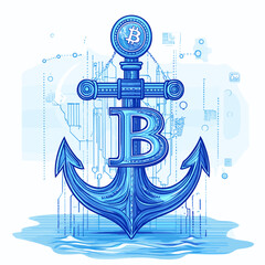 Blue Bitcoin Anchor Cryptocurrency Symbol Illustration