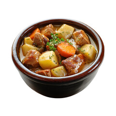 Bowl of Irish Coddle Stew with Potatoes and Carrots Isolated on Transparent Background