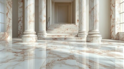 Obraz premium Luxurious marble hall with columns and stairs