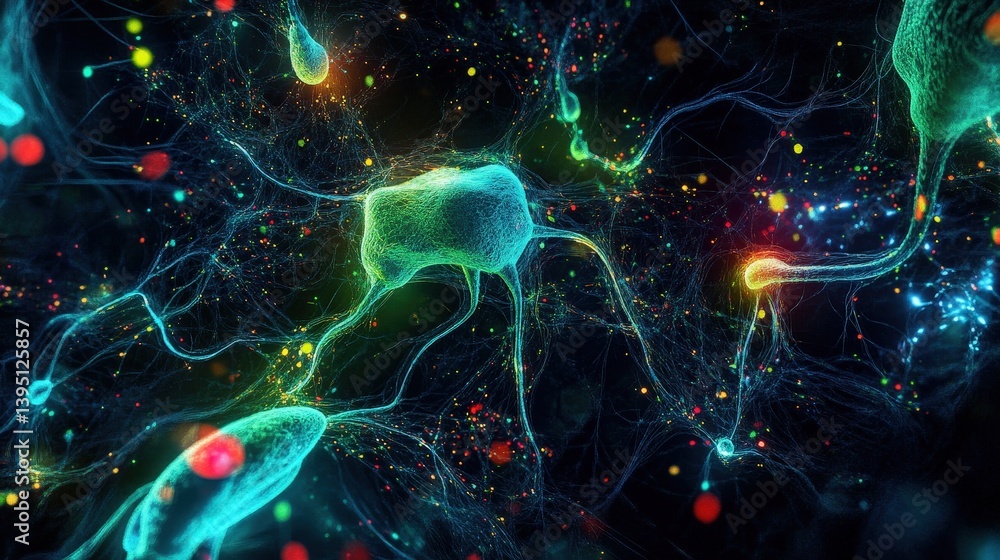 Poster a sci-fi inspired neural network visualization with ai-powered connections, glowing data streams, an