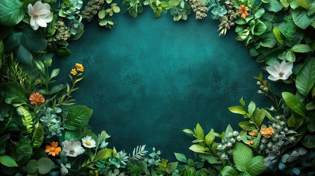 Floral frame, green background, studio shot, nature design