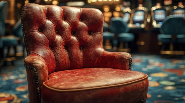 Luxurious red leather armchair in a casino