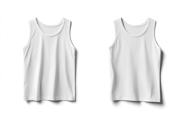 Two plain white tank tops laid flat