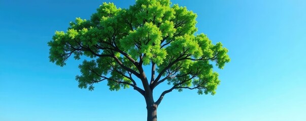 Fototapeta premium The upper branches of a tall tree against the clear blue sky, landscape, solitude, open