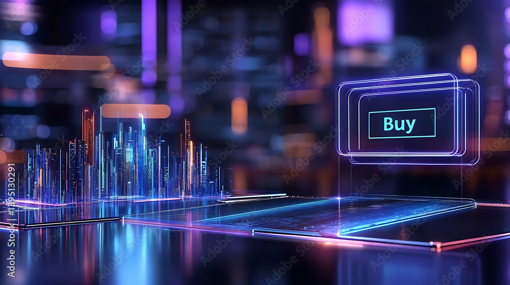Aufkleber Digital purchase interface virtual space 3d animation futuristic environment close-up view e-commerce concept