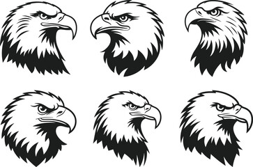 Set of Bold Eagle Head Silhouette Vectors &ndash; Fierce Raptor Icons Collection