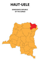 Obraz premium Haut-Uele Map is highlighted on the Democratic Republic of the Congo with detailed state and region outlines.