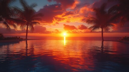 Sunset over water tropical landscape