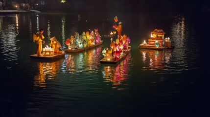 Obraz premium Underwater Vietnamese Water View Lanterns Reflecting