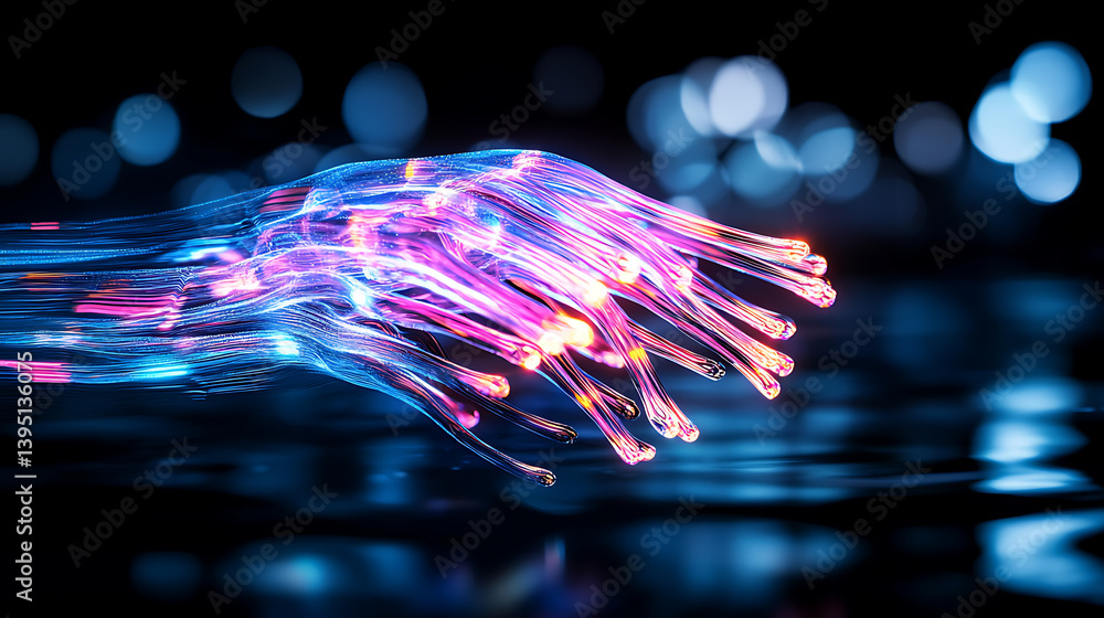 Aufkleber dynamic digital hand gesture futuristic setting abstract art night environment close-up view technol