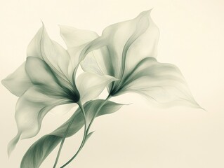 Graceful botanical shape, minimalist elegance, soft green tones, studio isolation