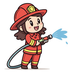 Design a vibrant vector illustration of a cheerful female firefighter, featuring bold, dynamic strokes and a playful style.