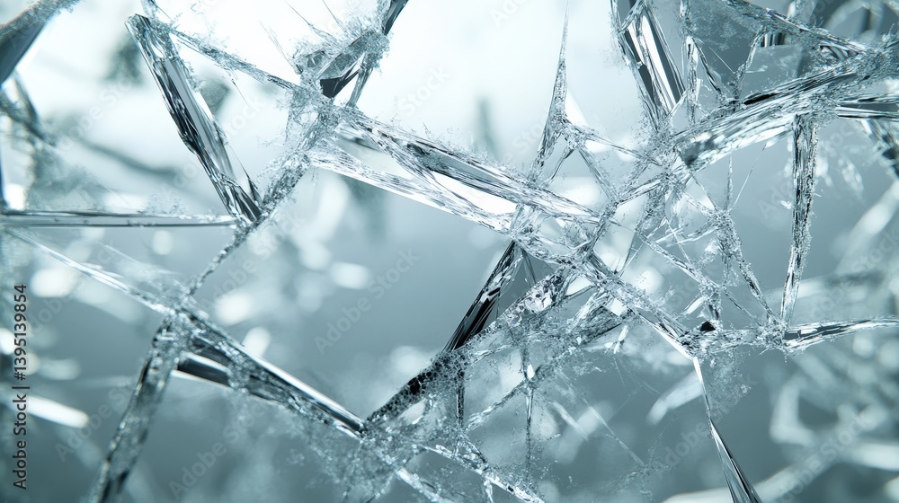 Poster a shattered glass effect with sharp, fragmented reflections, adding a dramatic and high-impact visua