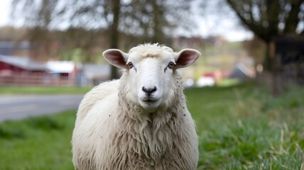 Fototapeta premium Close-Up of a White Sheep in a Field