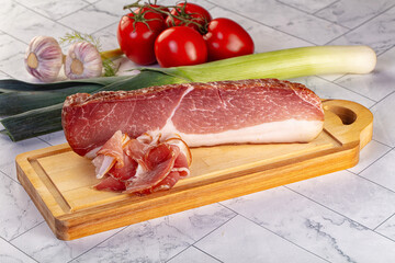 Dry parma pork meat piece