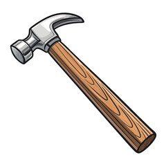 Create a bold, vector illustration of a claw hammer striking a piece of wood.  Focus on strong lines and impactful design.
