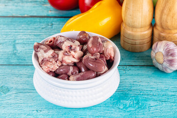 Raw chicken hearts for cooking