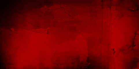 Red textured concrete grunge wall background. Dark edges.
