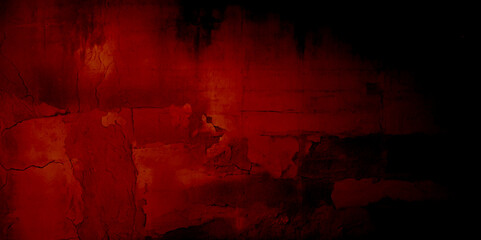 Red textured concrete grunge wall background. Dark edges.