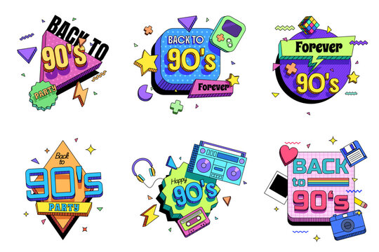 Colorful logo back to 90s icon vector flat illustration
