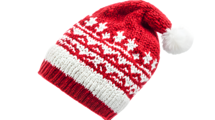 Vibrant Red and White Knitted Santa Beanie with Pom-Pom - Festive Winter Headwear Image
