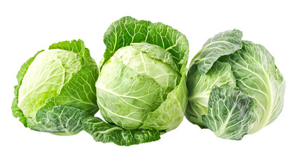 Vibrant Fresh Green Cabbage Heads on Transparent Background for Culinary Concepts and Designs