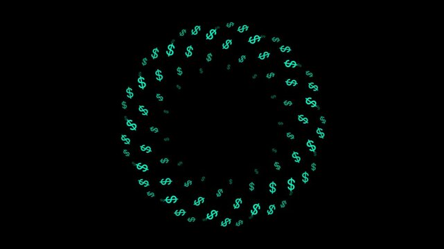 Kinetic Typography Loop DOLLAR Spherical Text Animation Symbolizing Currency Power Shift