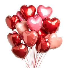 A Collection of Vibrant Red and Pink Heart Shaped Balloons Isolated on Transparent Background