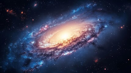 Fototapeta premium A spiral galaxy with luminous arms stretching across the cosmic backdrop, igniting awe and wonder in the vastness of the universe.