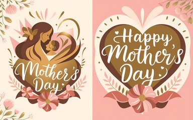 Fototapeta premium Elegant Happy Mother's Day greeting with glowing artistic typography floral details a heartwarming message in a high-resolution digital artwork perfect for celebration Mother's Day illustration design