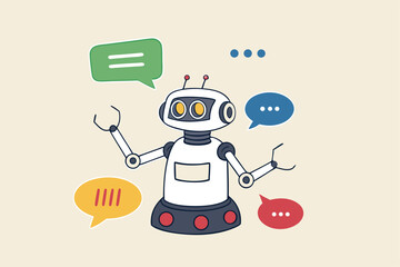 Chatbot online service to answer questions with machine learning or AI artificial intelligence, NLP neural language processing concept, smart robot talking with speech bubble, dialog on conversation.