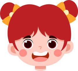 Joyful Girl with Red Hair and Orange Bows, Cartoon Illustration