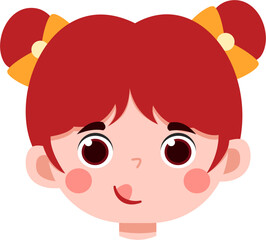 Playful Girl with Red Hair and Orange Bows, Mischievous Expression
