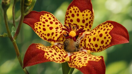 Yellow and Red Speckled Flower Close Up