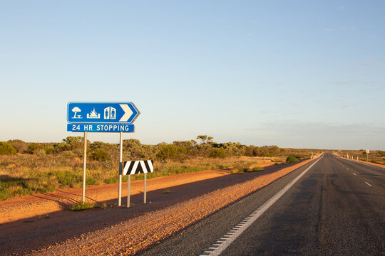 Rest stop sign on side of outback highway
