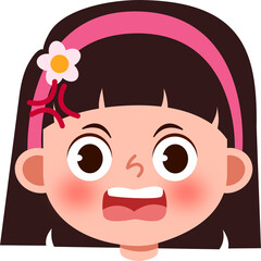 Angry Cartoon Girl with Pink Headband and Flower
