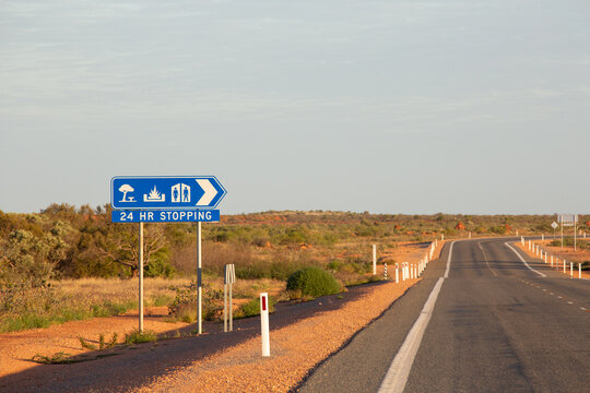 Rest stop sign on side of outback highway