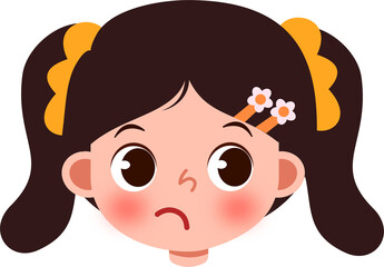 Pensive Girl with Orange Pigtails and Flower Hairpins