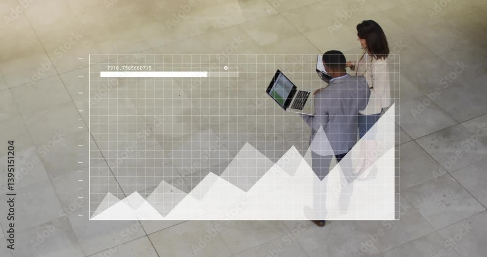 Aufkleber business professionals analyzing data on laptop with graph animation overlay