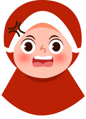 Frustrated Toddler in Red Hijab, Cartoon Illustration