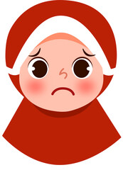 Sad Young Woman in Red Headscarf, Cartoon Illustration