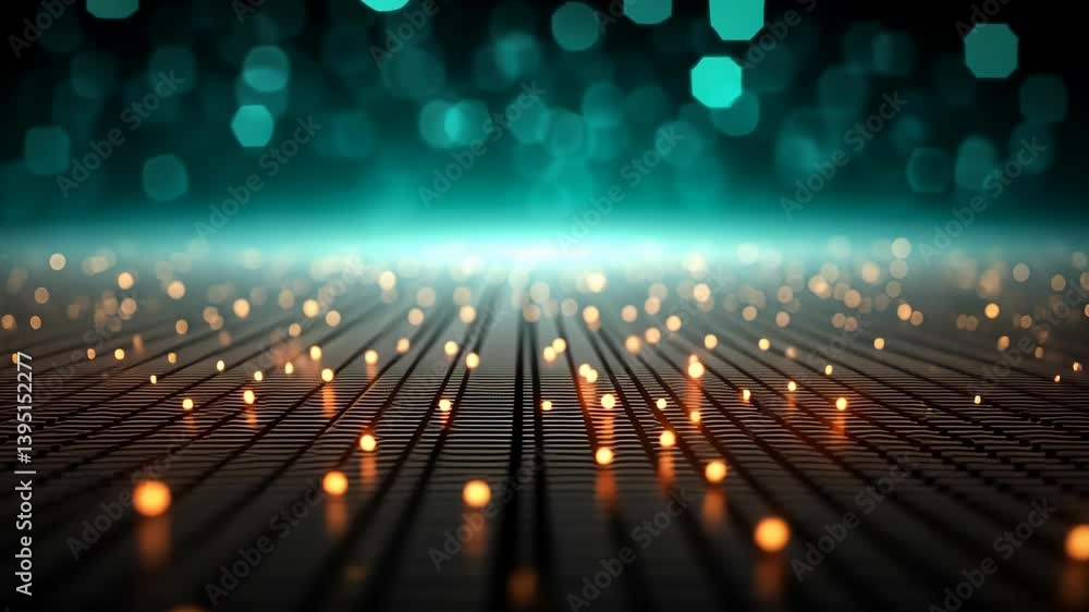 Aufkleber abstract grid surface with glowing dots and blurred turquoise lights, creating a modern and futurist