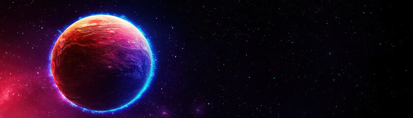 vibrant planet with glowing blue aura against dark starry background, evoking sense of cosmic wonder and mystery
